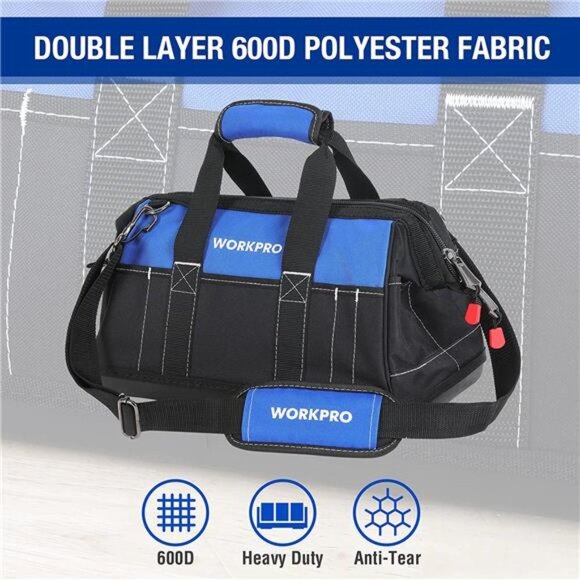 WORKPRO 16-inch Wide Mouth Tool Bag with Water Proof Molded Base - Picture 4 of 6